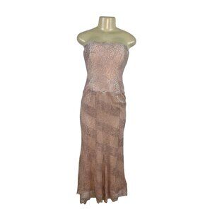 RICKIE FREEMAN Women’s Strapless Lace Midi Dress Silver & Pink Sz 4